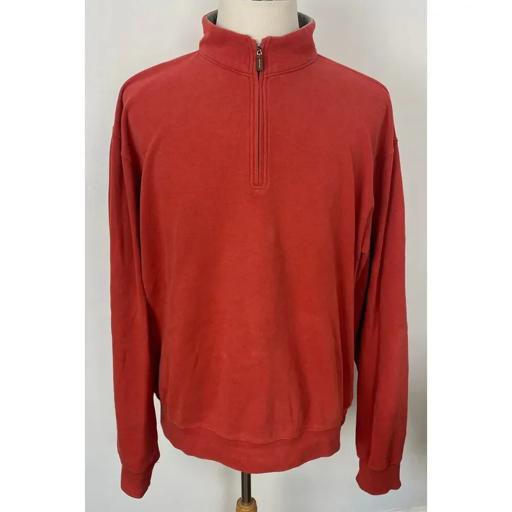 Men Peter Millar Melange 1/4 zip orange pullover sweater, XL